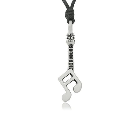 - Music Note Guitar Silver Pewter Charm Necklace Pendant Jewelry With Cotton Cord