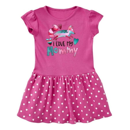 

Inktastic I Love My Mommy Pink and Blue Fox with Hearts Gift Toddler Girl Dress