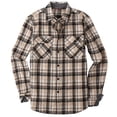 thumbnail image 1 of Camisa de flanela xadrez casual masculina, manga comprida, diseño de bolso duplo no peito, botão impresso, nova moda, 1 of 5