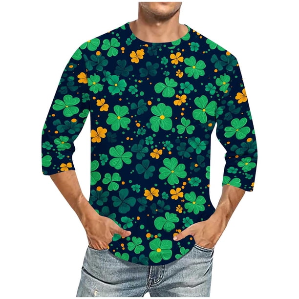 Blusas y camisas de manga corta y cuello redondo para hombre. Blusas casuales de manga 3/4 con cuello redondo y estampado a la moda para hombre. Blusas de poliéster para tiempo libre.