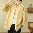 thumbnail image 3 of Women's Button Shirts Fashion Solid Color Stand-up Collar Shirt Long Sleeve Breathable Cotton Blouses Casual Loose Lapel Dressy Work Top with Pocket Yellow XL, 3 of 9