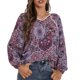 thumbnail image 1 of Moda mujer imprimir blusa con cuello en v manga larga encaje empalme suelto casual camisa bohemia to Abanopi Morado/Extragrande, 1 of 7