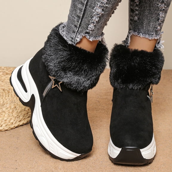 Taylonsss Women's Low-Heel Snow Boots with Star Decorations and Side Zipper Thick-Soled Warm Winter Boots for Casual Wear Comfortable Height-Increasing Plus-Size Boots