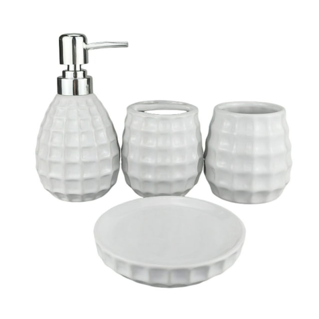 QualitChoice 4 Pec,Ceramic Empty Lotion Bottle Included, Hand Soap Holder, And Sturdy, To Clean, Shock-Resistant, Kitchens, Living White 4-piece set