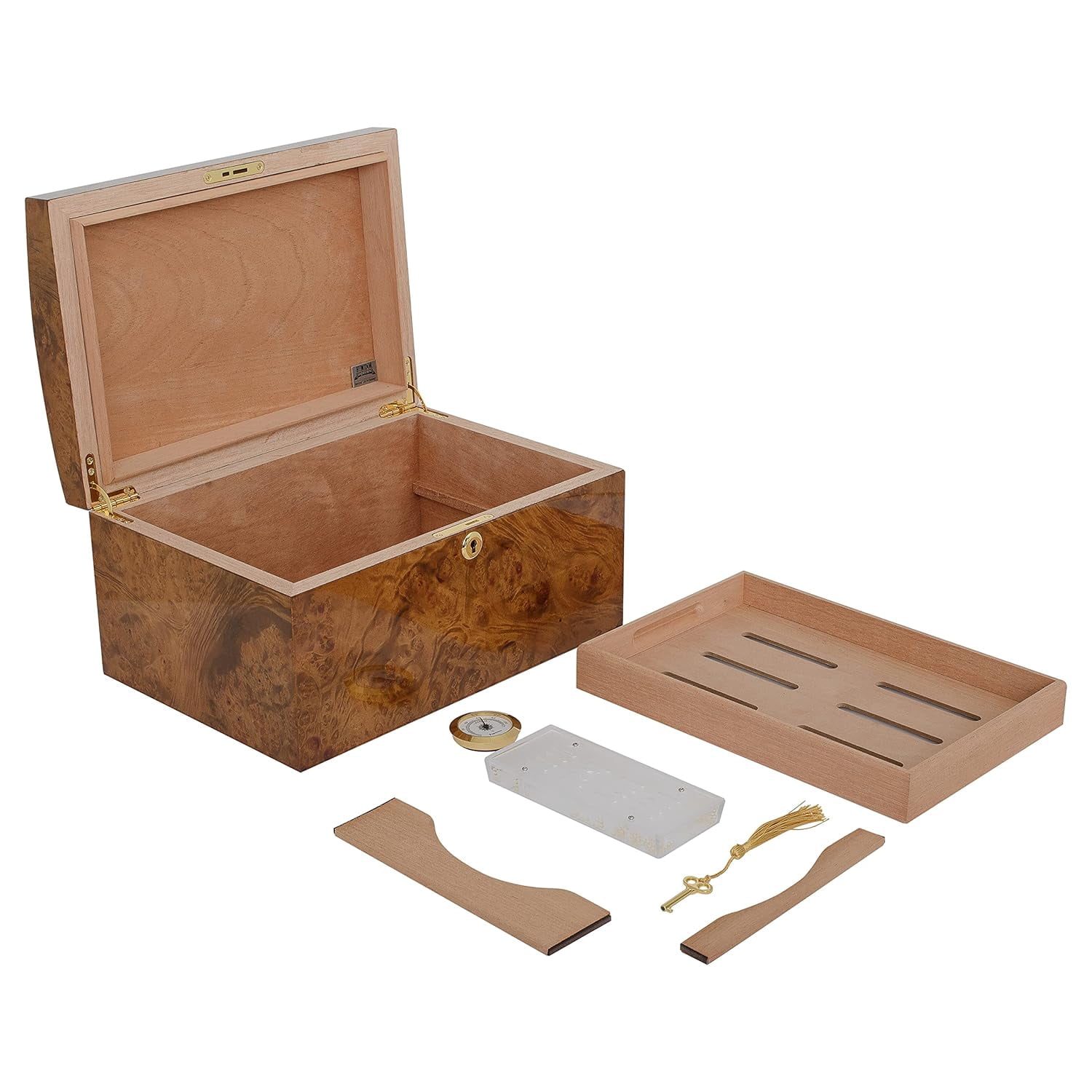 Humidor Supreme Arcos Desktop Cigar Storage Rustic Red Burl Wood, Holds 40-70 Cigars