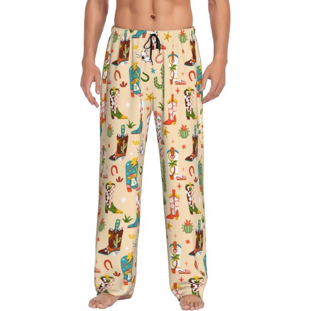 Fotbe Groovy American Western Footwear Pantalones de Pijama para Hombre, Pantalones de Dormir, Pantalones de Casa con Cintura Ajustable y Bolsillos-Large