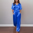 thumbnail image 2 of MDUKONU Women's Satin 2-Piece Set - V-Neck Wrap Tie Top & Cropped Wide Leg Pants Blue XXXL, 2 of 4