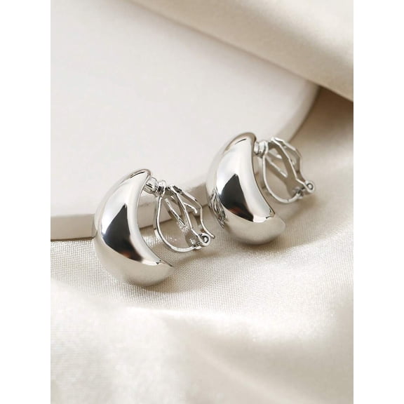 Clip-On Earrings for Women Without Piercing, Silver, 1 Pair