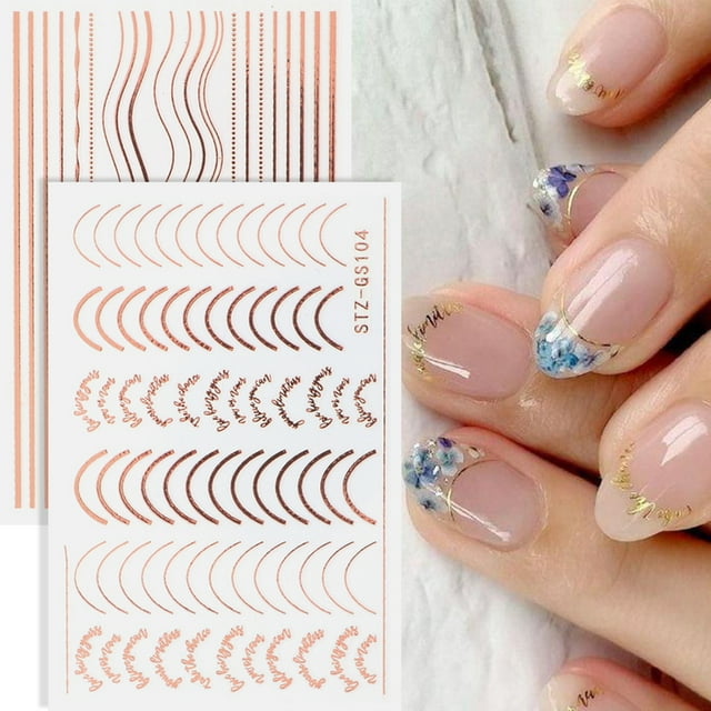 Bande d'Ongle Demi-Lune Effet 3D Ultra Fine Rose Doré Ruban de Manucure pour Femme
