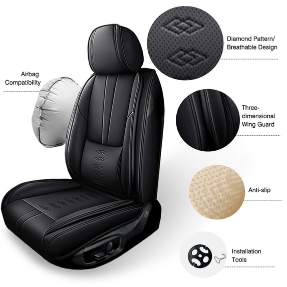 2021 for NISSAN ROGUE Seat Cover, Black Car Seat Covers, Leather Front two seats With Lumbar Support Waterproof, Airbag-Compatible