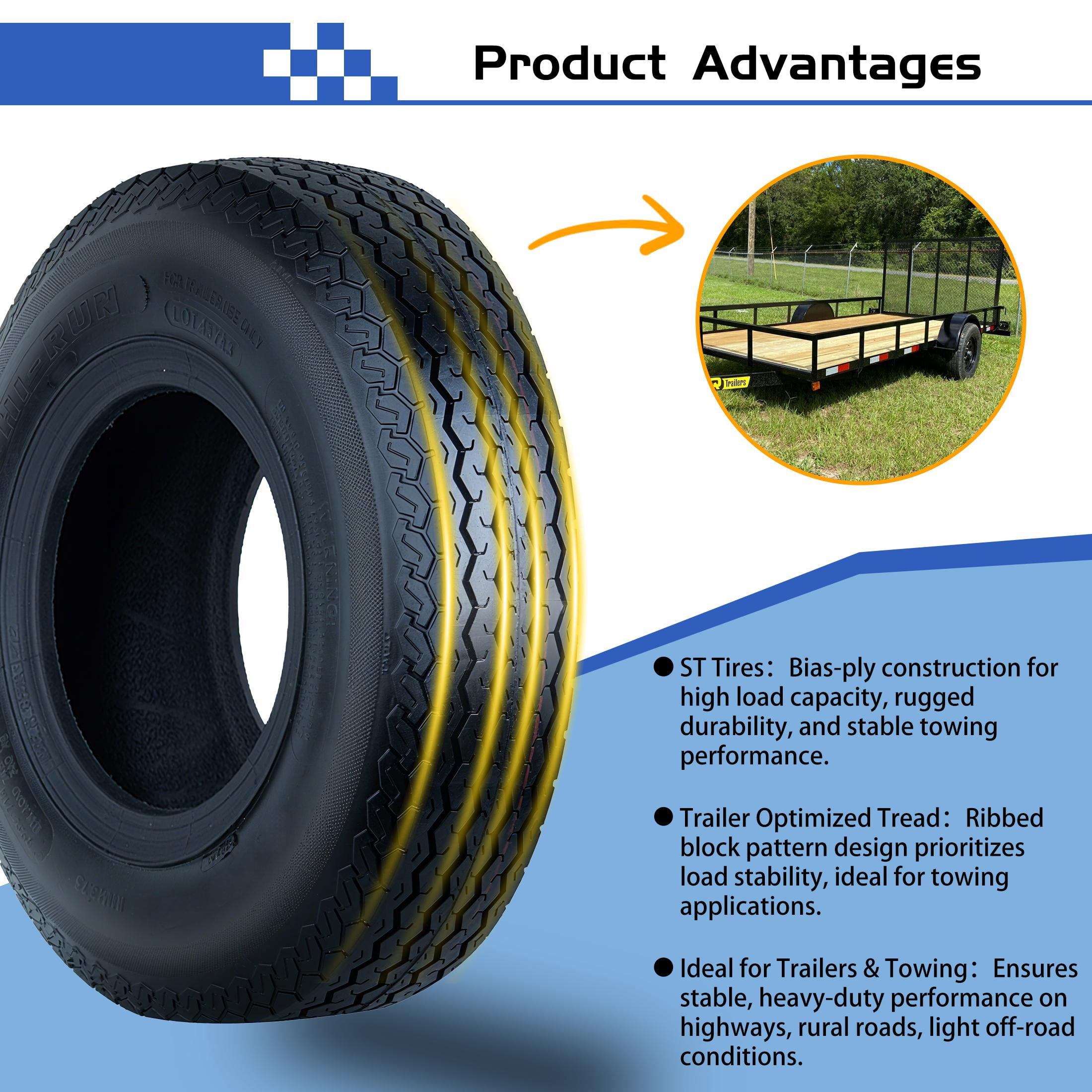 Hi-Run SU01 4.80-8 4PR Trailer Tire & 8X3.75 4-4 White Wheel Assembly
