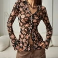 thumbnail image 4 of MORTTIC Women's Floral Print V-Neck Blouse - Long Sleeve Button Ruffle Detail Tops for Spring/Fall Black，L, 4 of 7
