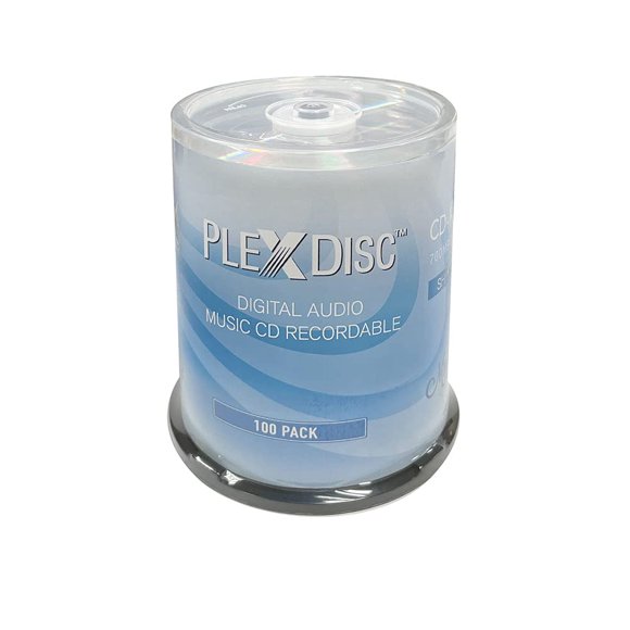PlexDisc 52x Digital Audio Music CD-R Disc 80min 700MB Shiny Silver - 100 PK Cake Box (FFP), 100 discs