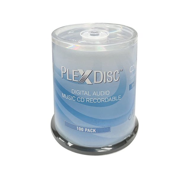 PlexDisc 52x Digital Audio Music CD-R Disc 80min 700MB Shiny Silver - 100 PK Cake Box (FFP), 100 discs