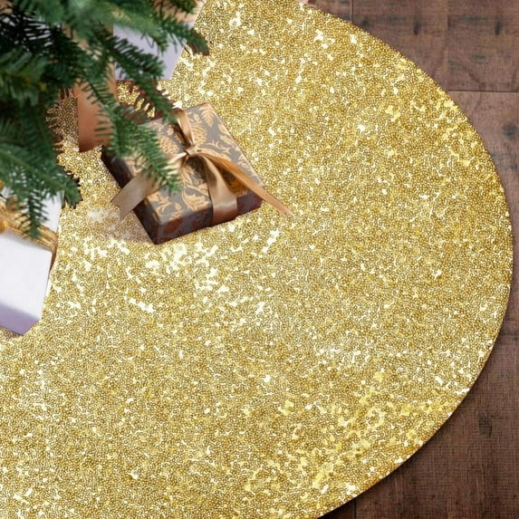 Gold Christmas Tree Skirt,30" Sequin Double Layers Tree Mat Xmas Tree Decorations
