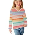 thumbnail image 6 of Ugoldhm Girls Fashion Shirts V Neck Striped Tunic Casual Tops Fall Long Sleeve Loose Tees, 6 of 8