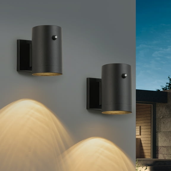 C Cattleya 2-Pack Black Aluminum Dusk to Dawn Cylinder Outdoor Wall Lantern Sconce