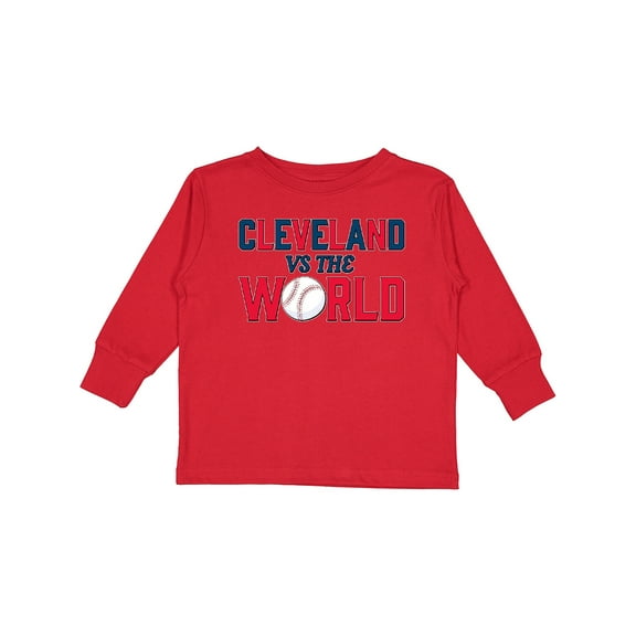 Inktastic Cleveland Vs. the World Blue and Red with Baseball Boys or Girls Long Sleeve Toddler T-Shirt