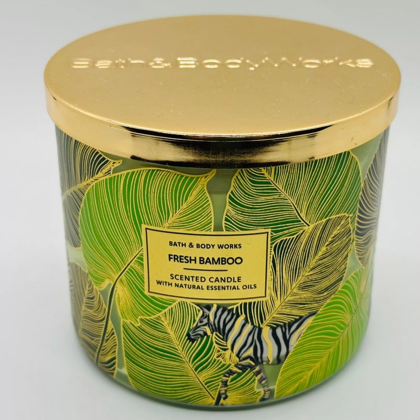 Bath & Body Works White Barn FRESH BAMBOO CANDLE with ZEBRA 14.5 oz 3 wick Bath & Body Works White Barn Tropical NEW