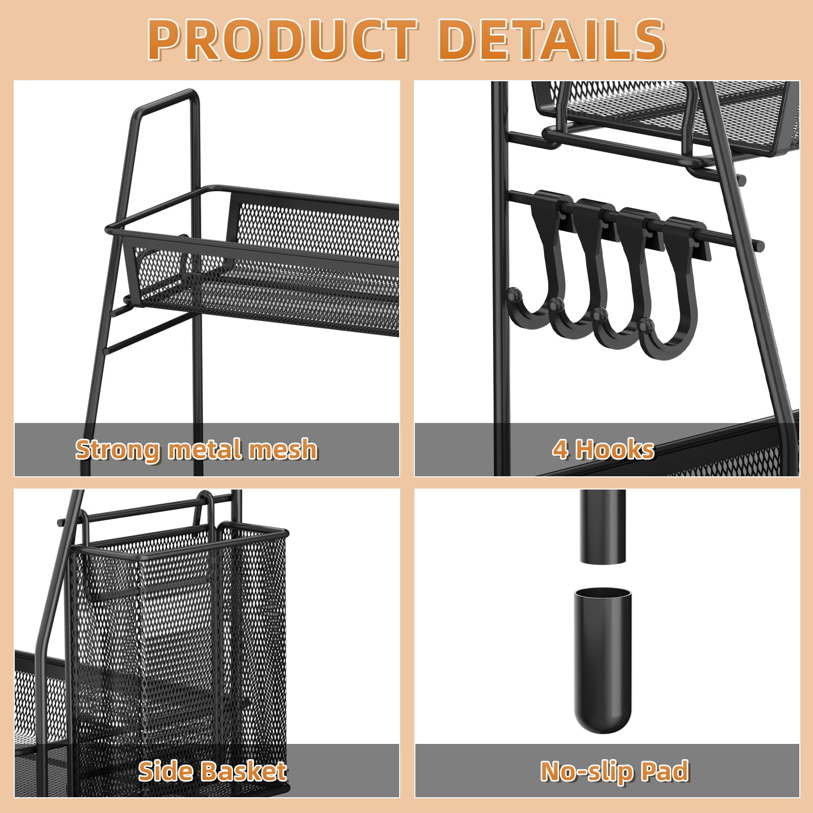 Subekyu 2-Tier Bathroom Organizer Countertop, Metal Wire Mesh Bathroom Counter Organizer Storage with Basket Hooks
