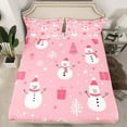 thumbnail image 2 of Feelyou Winter Pink Snowman Twin Sheet Sets, Merry Christmas Twin Fitted Sheet, Western Festival Holiday Flat Sheet, Breathable Home Decor, 3pcs, 2 of 7