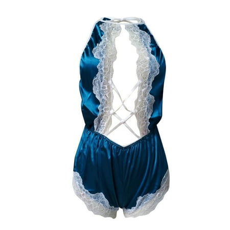 

Pedort Lingerie Women s Lace Lingerie Bra and Panty Set Strappy Bodysuit(Blue L)