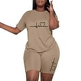 thumbnail image 2 of GZWYHT Lounge Sets for Women Comfy Sets for Women Clothing Women's Shorts Set Love Print Fashion EKG T Shirt And Shorts Suit Two Piece Sets for Women Two Piece Sets for Women Summer Khaki 3XL, 2 of 4