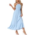 thumbnail image 2 of INSPIRE CHIC Women's Smocked Halter Neck Backless Sleeveless Summer Maxi Dress XS Light Blue, 2 of 5