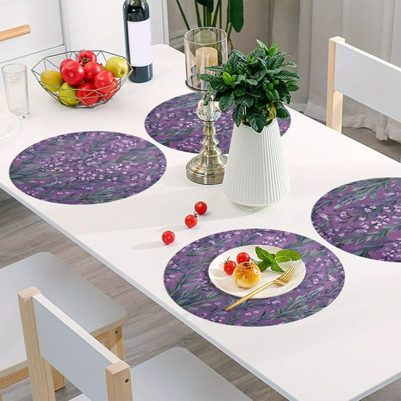 Round Grid Placemat ,One Sizex1, Round Placemat, PVC Plate Mat,15.4 Inch Non-Slip and Heat Resistant, Table Placemat, Dining Room Placemat Cartoon Purple Lavender Seamless
