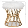 thumbnail image 6 of Bowery Hill Modern Faux Fur Upholstered Gold Finish Metal Ottoman in White, 6 of 6