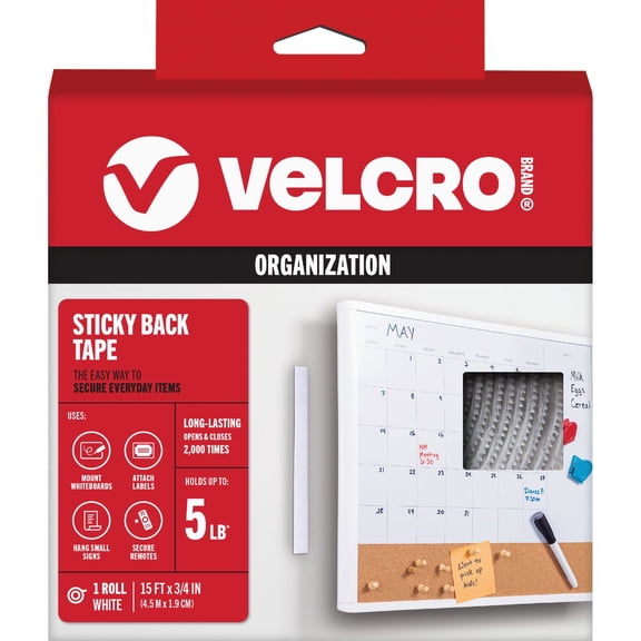 VELCRO Brand - Sticky Back Hook and Loop Fasteners General Purpose Peel & Stick Perfect for Home or Office 15ft x 3/4in Roll White