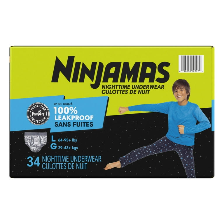 NINJAMAS Nighttime Underwear, Boys Size L, Bedwetting Protection