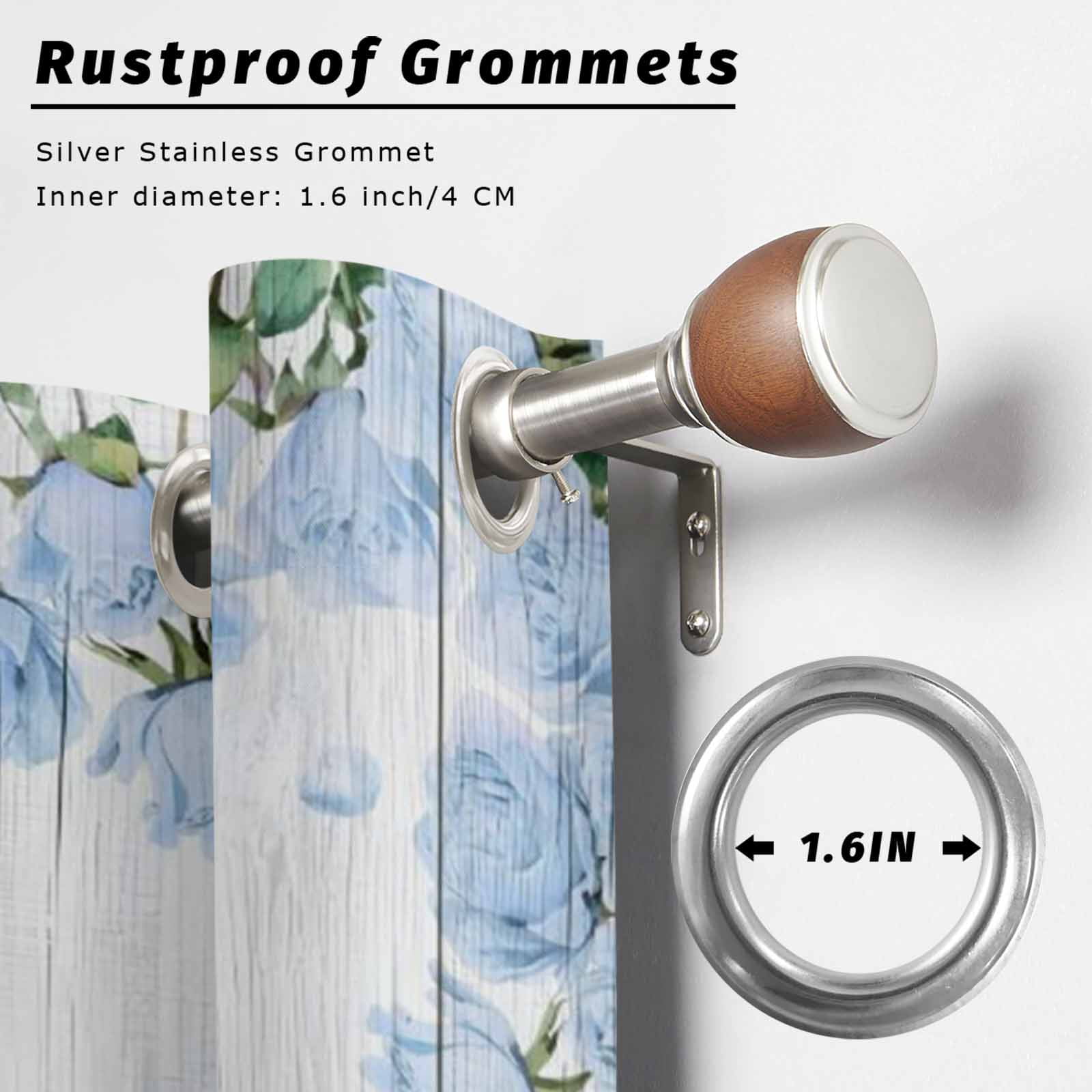 Farmhouse Flower Outdoor Curtains for Patio, Blue Rose Wreath Rustic Country White Wood Grain Sunshade Privacy Drapes Grommet Waterproof Outside Curtains for Porch/Cabana/Balcony 54"x 108", 1 Panel