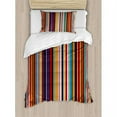 thumbnail image 3 of Abstract King Size Duvet Cover Set, Vibrant Colored Stripes Vertical Pattern Funky Modern Artistic Tile Illustration, Decorative 3 Piece Bedding Set with 2 Pillow Shams, Multicolor, by Ambesonne, 3 of 3