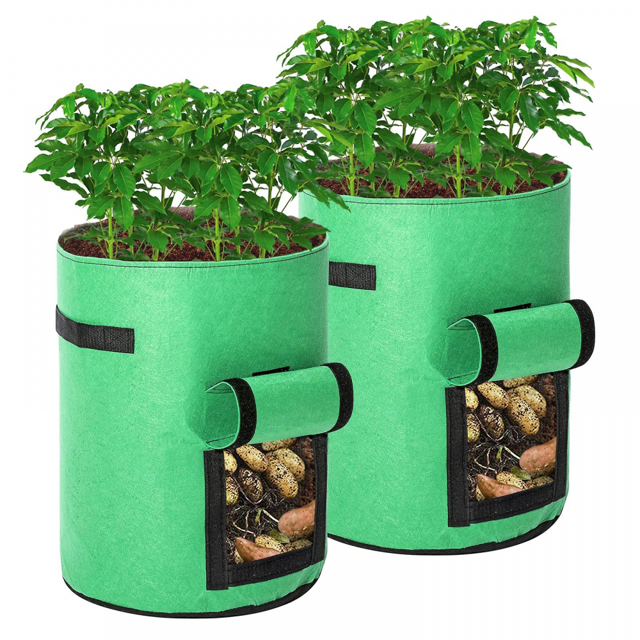 Bolsas para cultivo de patatas, 2 bolsas de cultivo de 43l/bolsa para plantar patatas de jardín, tela no tejida transpirable de doble capa con suelo para ventana