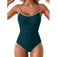 thumbnail image 1 of Traje de baño de una pieza para mujer, con pliegues, control de barriga, 1 of 4