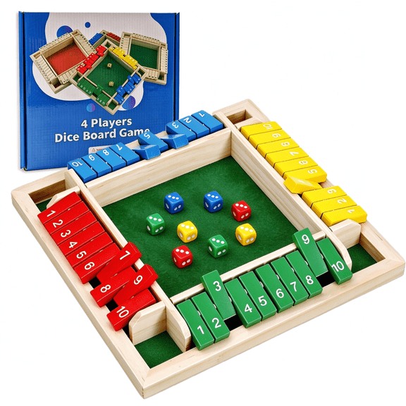 SUSWIM Shut The Box Dice Game for 2-4 Players, Family Wooden Board Table Math Games