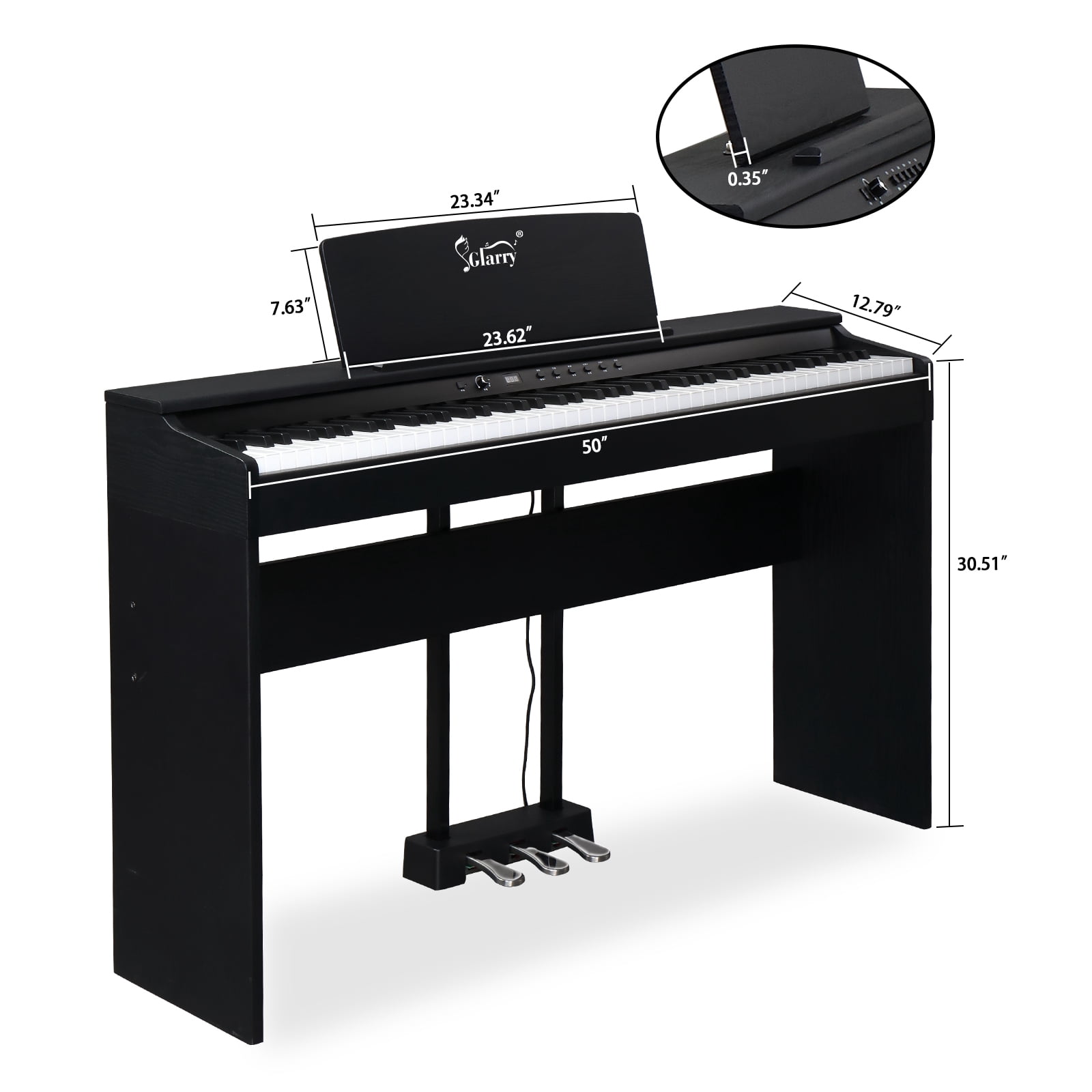 88 Keys Standard Full Weighted Keyboards Digital Piano with Furniture Stand, Power Adapter, Triple Pedals, Headphone, for All Experience Levels Black