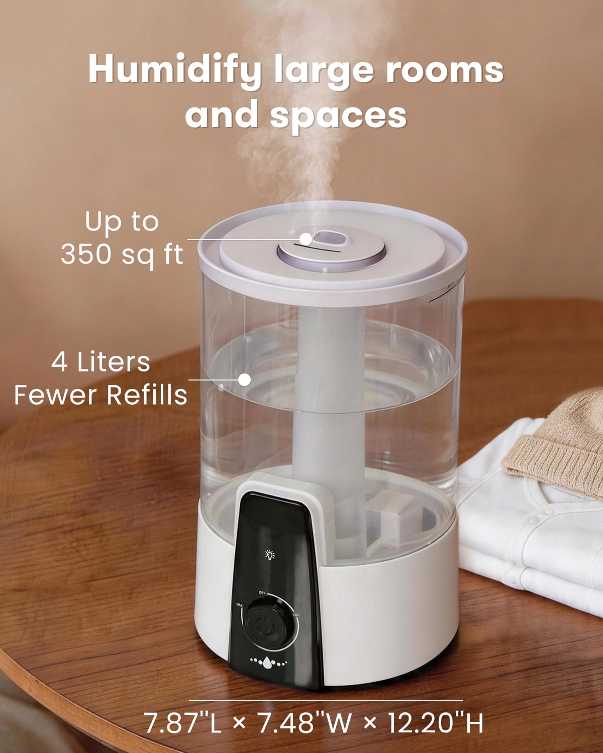Humidifiers for Room Bedroom,1.06Gal(4L) Dishwasher-Safe Tank, 3-in-1 Humidifier & Aroma Diffuser & Night Light, Top Fill, Easy to Clean, Auto Shut-Off, Home, Baby Nursery, White