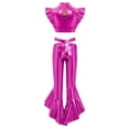 thumbnail image 5 of iiniim  Girls Metallic Dance Outfits Latin Jazz Performance Tank Top with Flared Pants Set Disco Party Hot Pink 10, 5 of 7