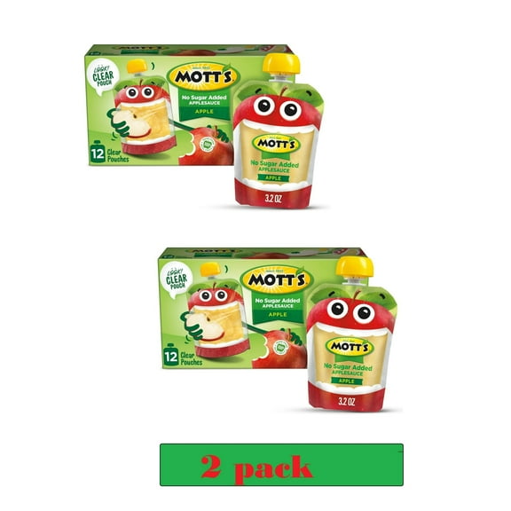 Mott's No Sugar Added Applesauce, 3.2 oz, pack 2 Count24 total Clear Pouches