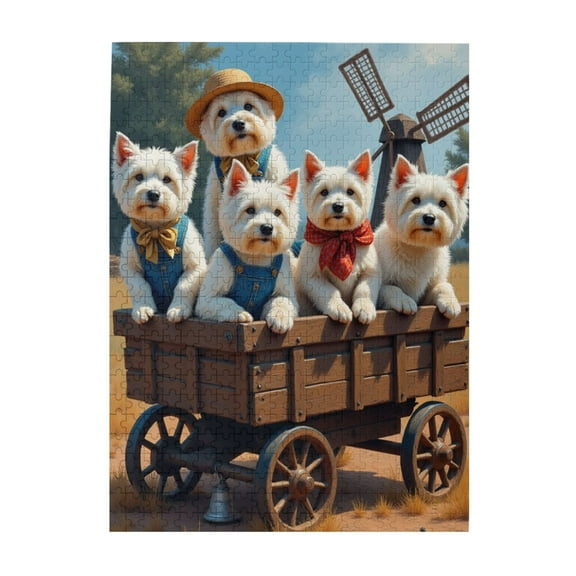 500 Piece West Highland White Terrier Jigsaw Puzzle Adorable Dogs In A Wagon Fun And Challenging Adult Puzzle Quality Wooden Pieces Great Gift Idea For Puzzle Enthusiasts Home Decor