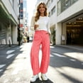 thumbnail image 5 of Women Pants Dqueduo Women's Plaid Button-Zipper Elastic Waist Curved Barrel Pants – Casual Trousers Red L, 5 of 9