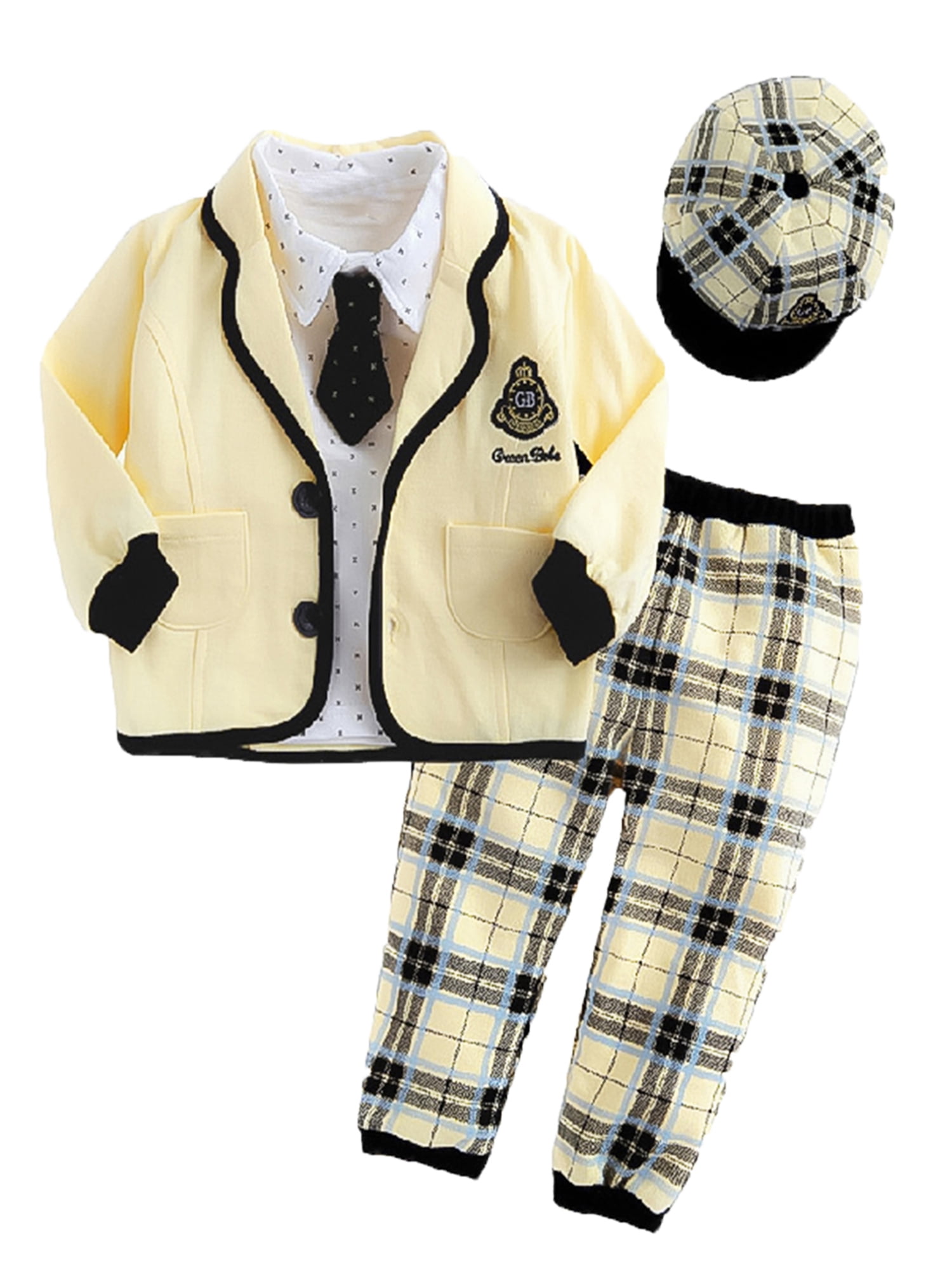 Baby Boys 2-piece Checkered Outfit Smart Set Party Top Trousers Tie 2 3 4 5yrs 