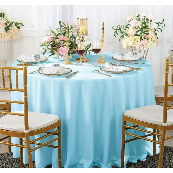 Wedding Linens Inc. Scuba Wrinkle Free 108" Round Table Cover Tablecloth - Baby Blue