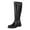 Black, variant on Knee High Boots Women Retro Leather Long Motorcycle Boots Round Toe Low Heel Trendy Buckle Zip up Fall Winter Mid Calf Booties