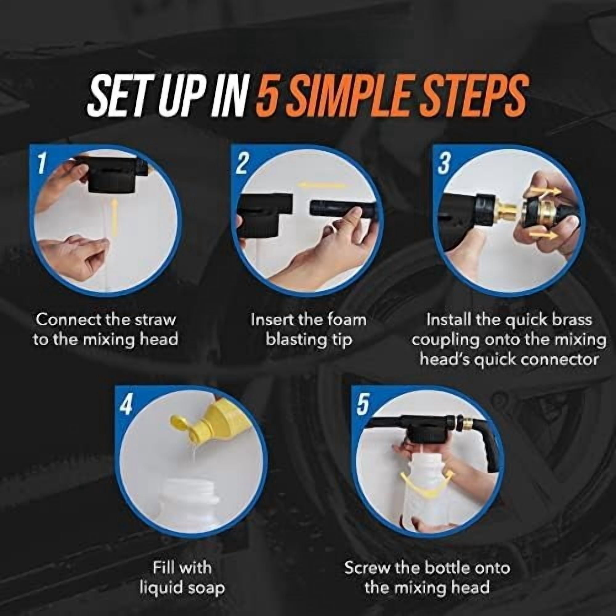 Car Wash Foam Gun + Microfiber Wash Mitt - Works with Any Soap - Garden Hose Car Foam Sprayer - Foam Cannon Car Wash Kit - Car Accessories Foam Blaster (Black Foam Gun with Mitt)