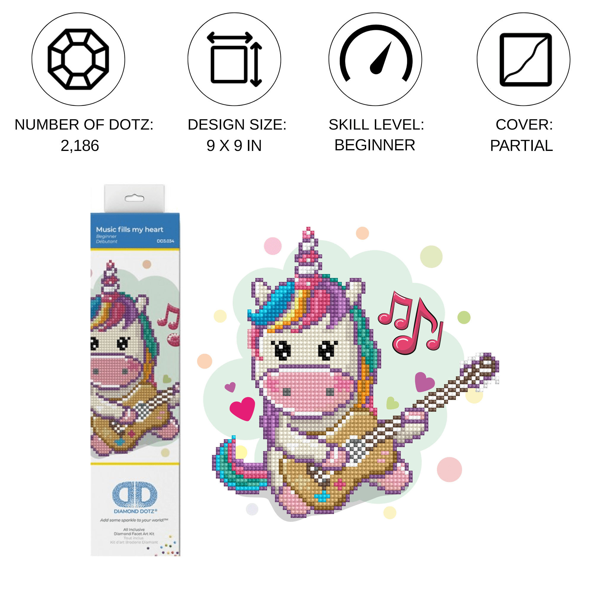 Diamond Dotz Music Fills My Heart Unicorn Diamond Painting Kits for Adults - Diamond Art Kits a Relaxing Creative Craft Kit with Dotz Gems   9"x9"