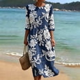 thumbnail image 7 of VBVC Women's and Women's Plus 3/4 Sleeve Midi Dress, Summer Casual Crew Neck Dress For Women, Ladies' Loose Fit Floral Dress with Pockets,Navy,S-5XL, 7 of 7