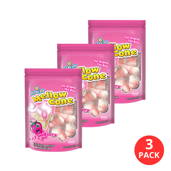 Ricky Joy® Mellow Cone™ Strawberry Jelly Filled Marshmallow Cones, 3.53 oz Bag (Pack of 3)